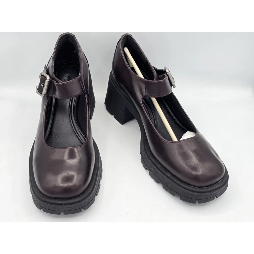 Jenn Ardor Wine Leather style platform Mary Jane shoes‎ w/ metal buckle Sz 9.5 M
